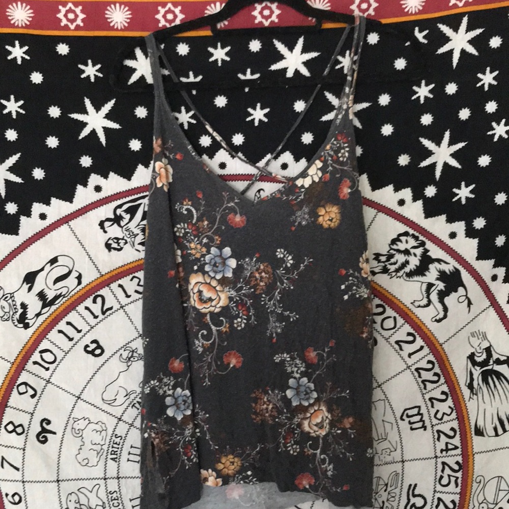 American Eagle Floral Tank Top with Cross back